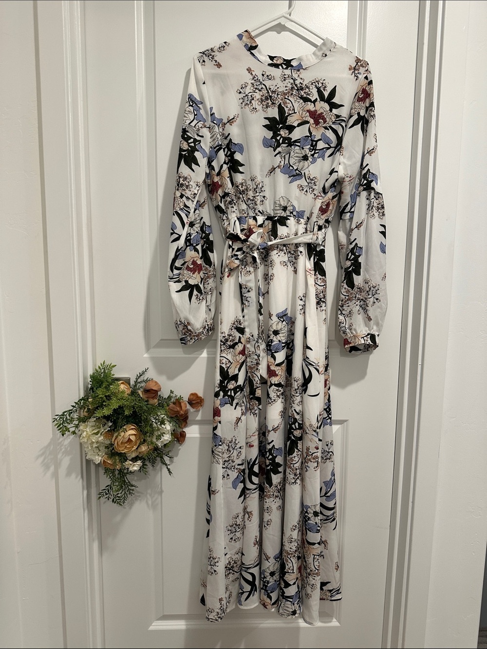 Floral Long Sleeve Maxi Dress in White